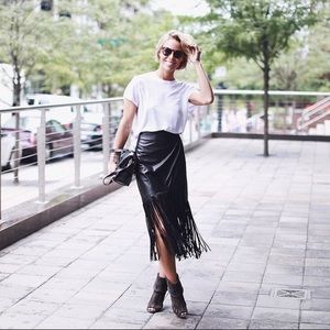 Chelsea & Theodore leather fringe skirt